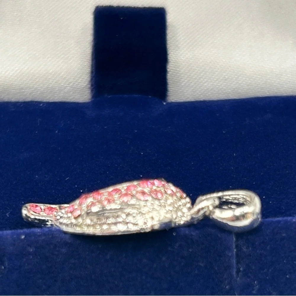 Elegant Silver Pink Black Crystal Dolphin Pendant Only​​